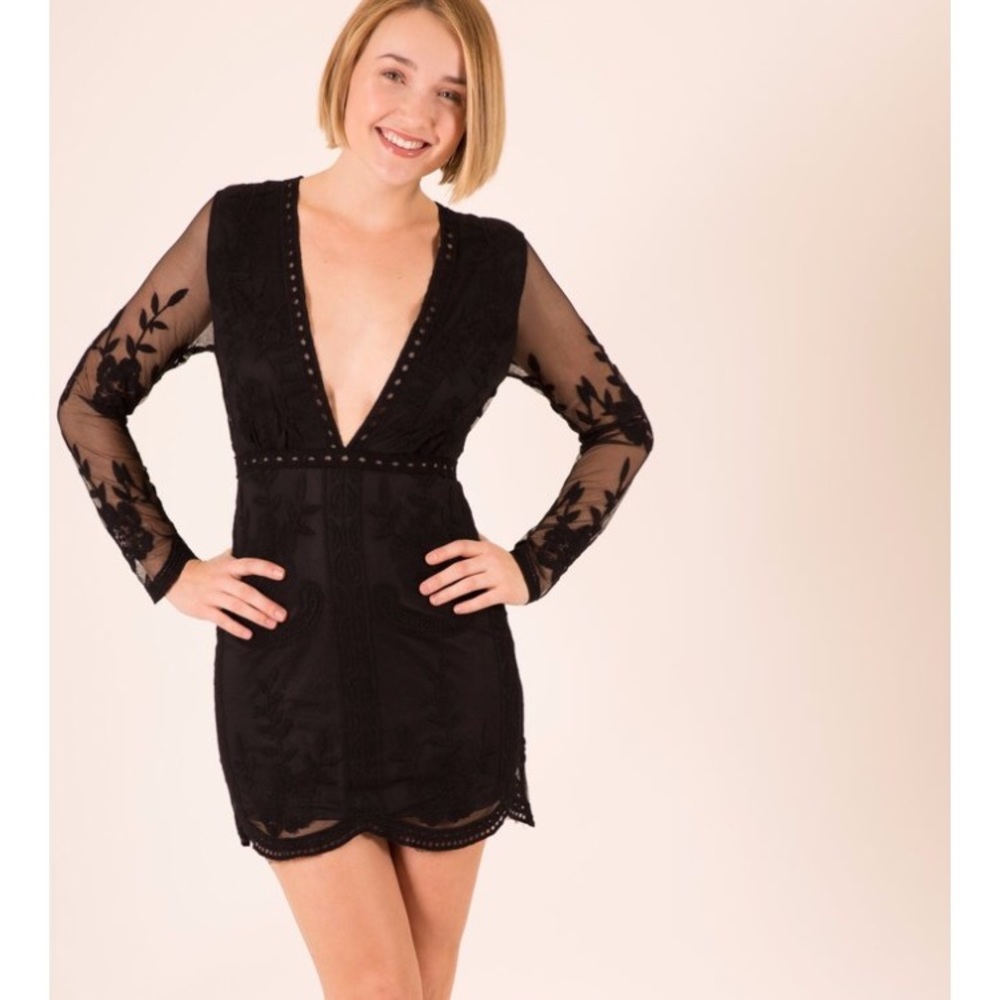 Honey Punch Deep V lace dress lady of the hour